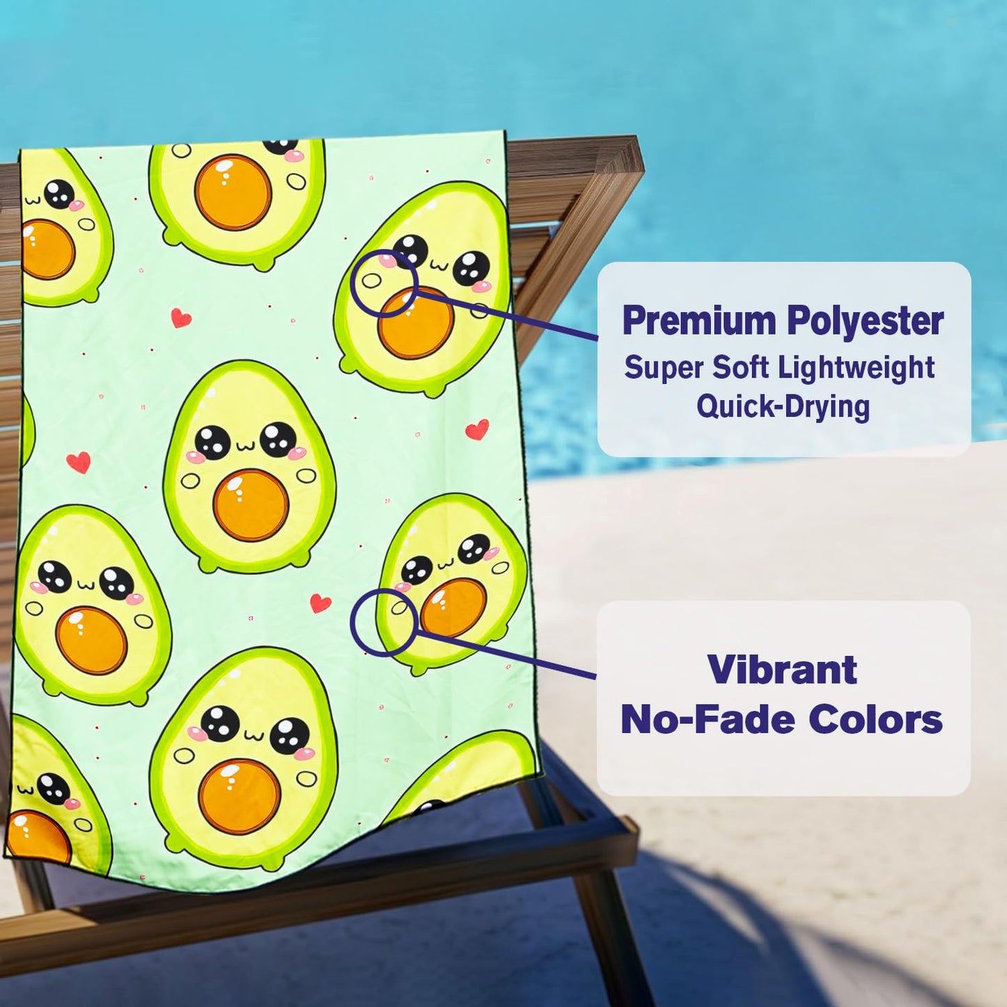 Violetpos Cute Avocado Beach Towel, Extra Large 180x90 cm 250GSM Microfibre, Sand Free Quick Dry