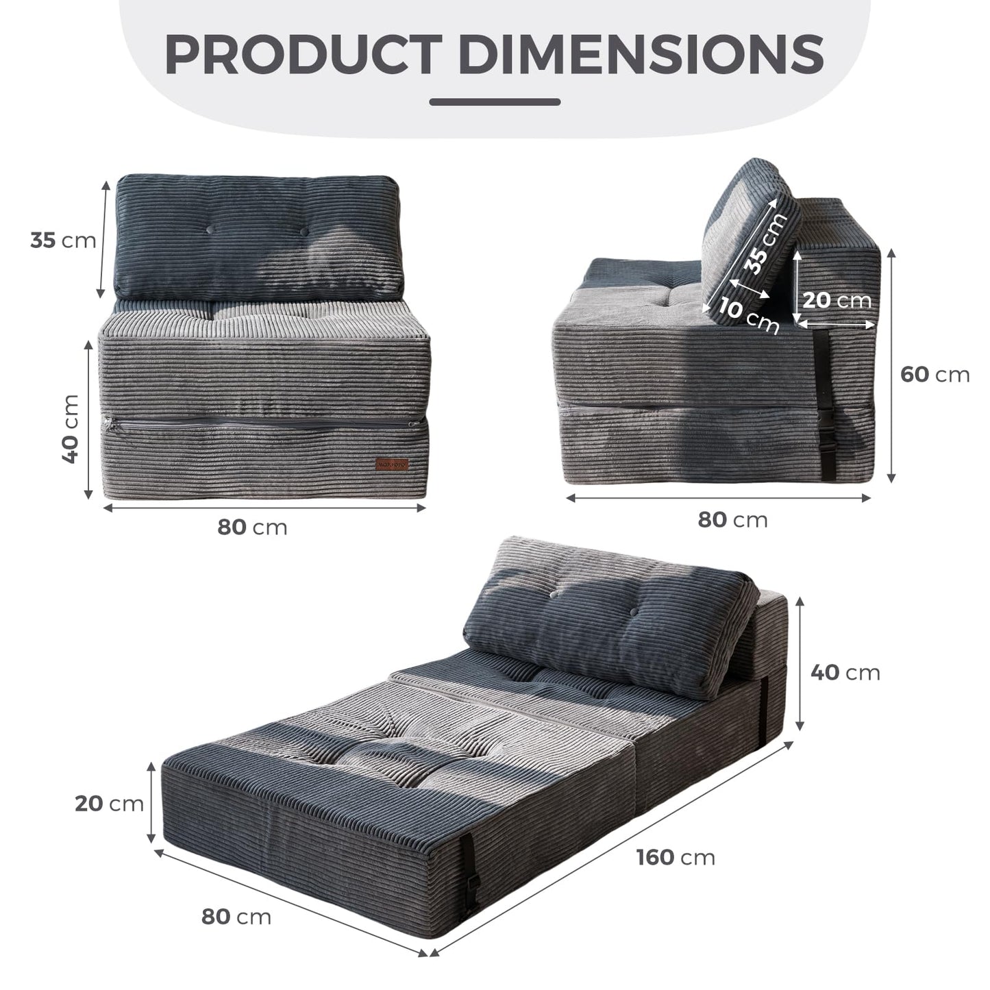 MAXYOYO Folding Sofa Bed, Convertible Sofa Bed with High-Density Support Foam, Portable 4 in 1 Fold Out Chair to Floor Lounger