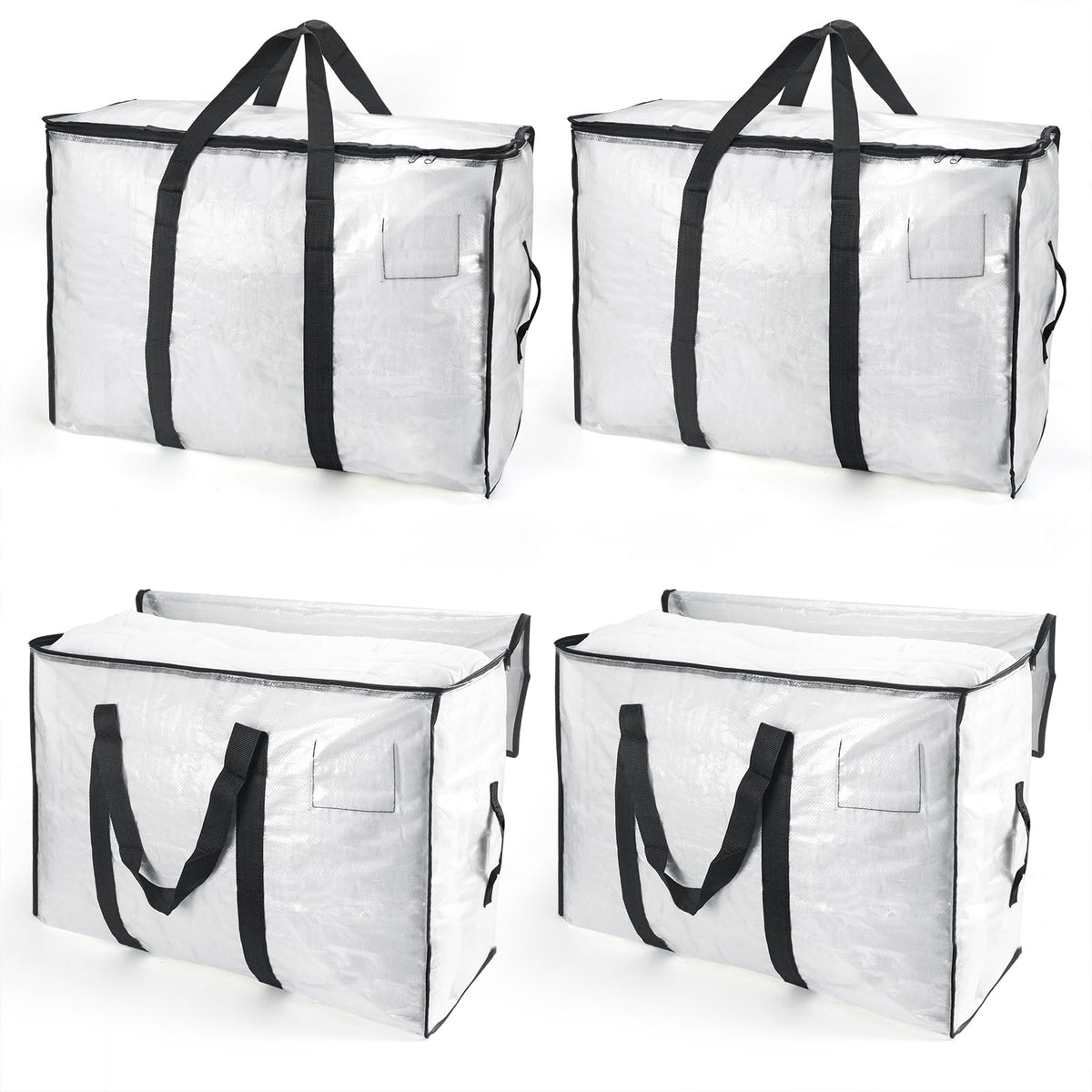Large Moving Boxes 4Pack Large Storage Bags 95L Packing Boxes for Moving House Heavy Duty Clothes Storage Bags Clear Laundry Bags with Zips Lids for
