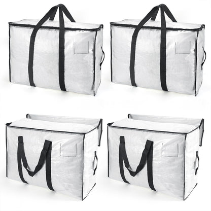 Large Moving Boxes 4Pack Large Storage Bags 95L Packing Boxes for Moving House Heavy Duty Clothes Storage Bags Clear Laundry Bags with Zips Lids for
