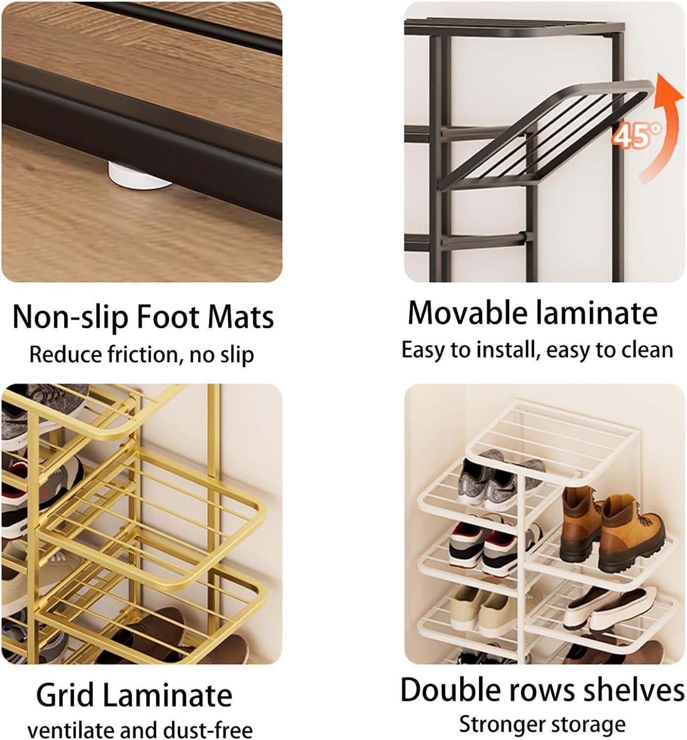 YOUSIS Vertical Shoe Rack Gold Metal, Multi Tier Shoe Storage Organizer