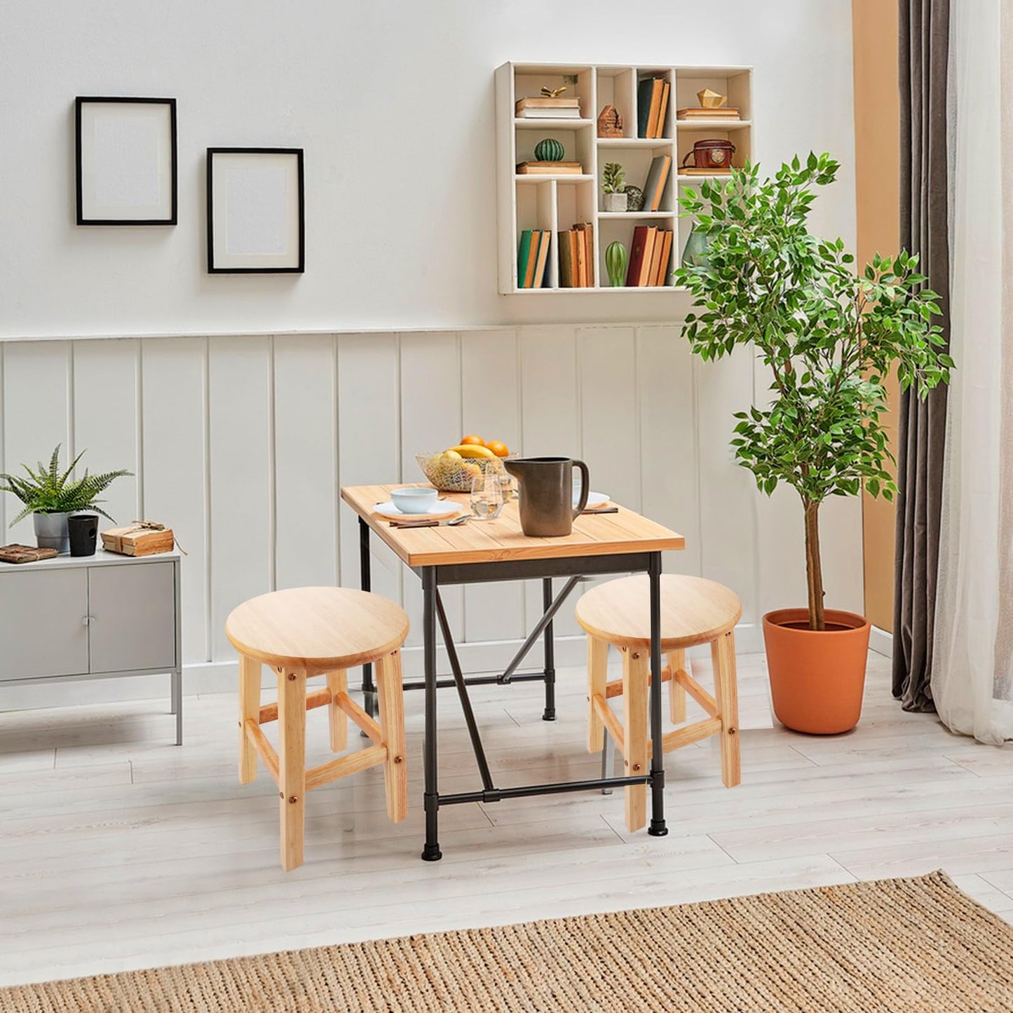 ASelected Solid Wooden Stool - Round, 45cm, for Kitchen, Bedroom, Living Room, Entryway
