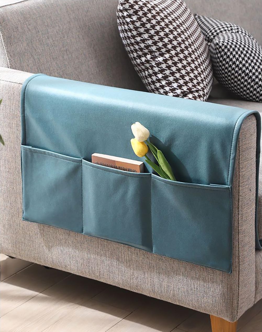Sofa Chair Armrest Organizer Hanging Storage Bag - Waterproof Armchair Cover Caddy With Tidy Holder Pouch for Tablet, Phone, Glasses, Book, Magazine