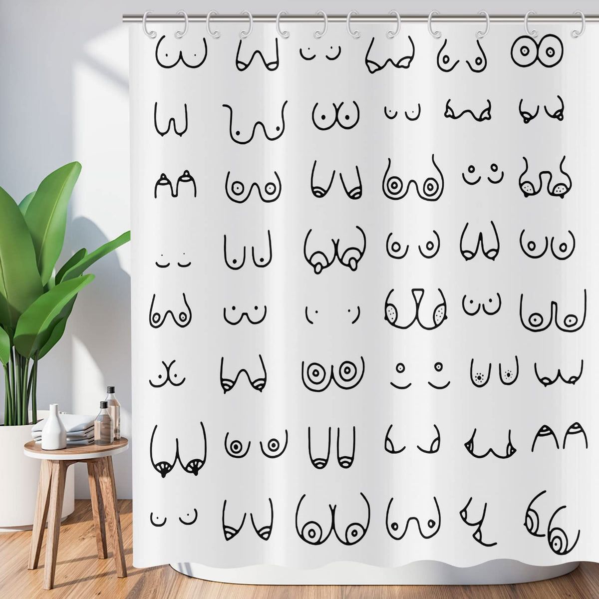 ASDCXZ Shower Curtain Black White 180x180 cm, Modern Simple Funny Black White Graffiti Lines Washable Fabric Bath Shower Curtains Polyester Textile
