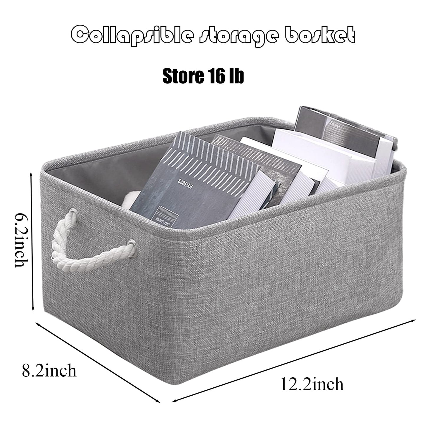 PWVMWM Fabric Grey Storage Boxes with Handles, Small Canvas Storage Basket for Cupboards, Shelves, Toys, Clothes, Office (grey, small)