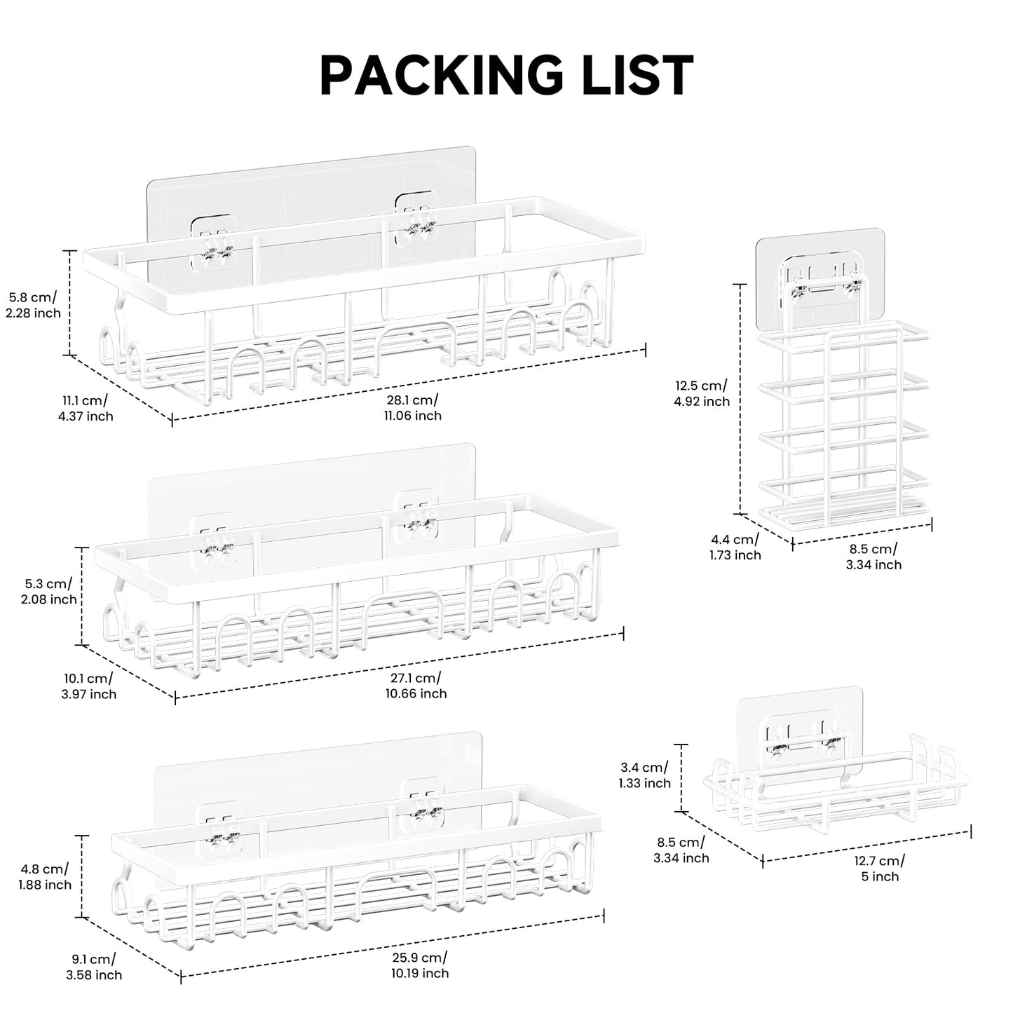 Deyhoc 5 Pack Rustproof Stainless Steel Shower Caddy - White