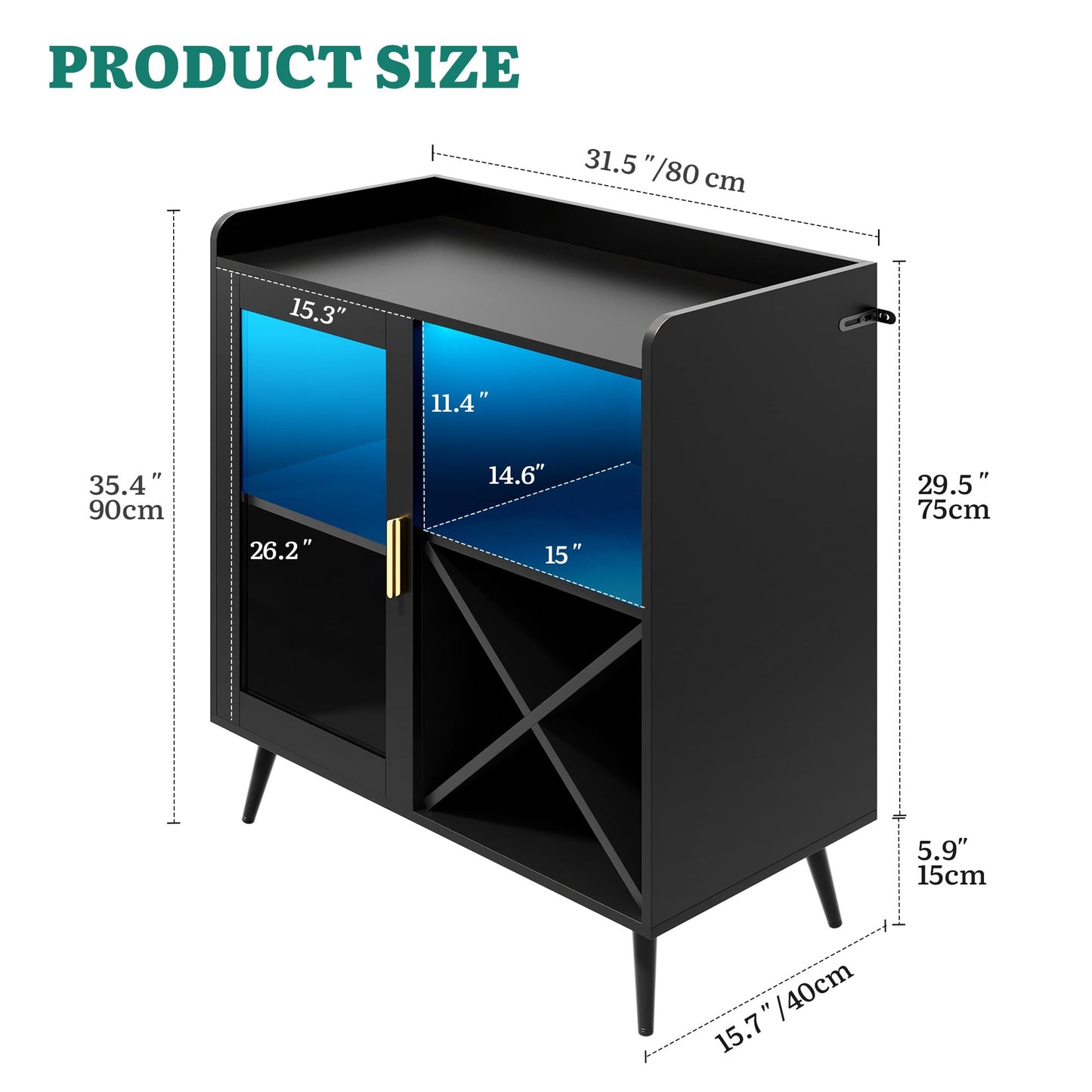YITAHOME Small Bar Cabinet with LED Lights, Acrylic Door & Wine Rack, Coffee Bar with Cup Holders, Sideboard for Home Bar, Dining Room, Living Room