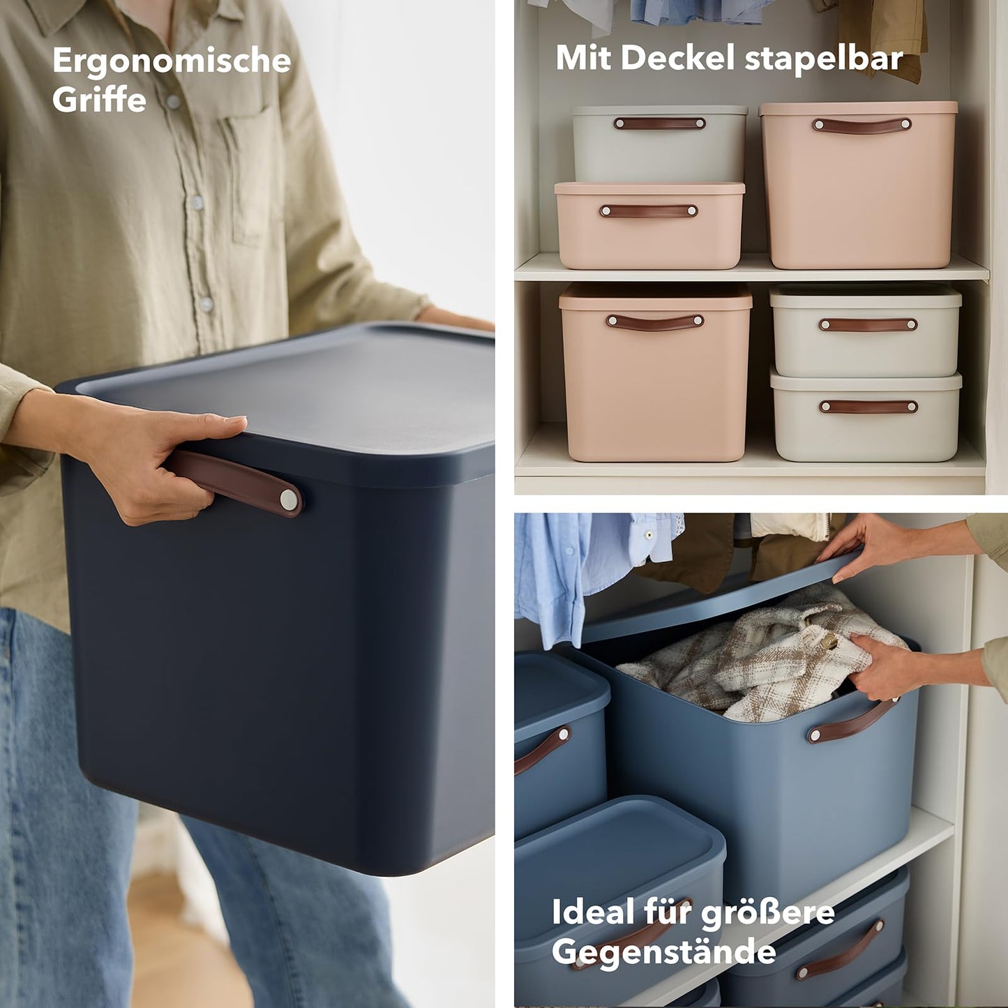 Rotho Maloja Storage Box, Set of 2, 55 L with Lid, 53.5 x 40 x 34 cm (L x W x H) (Anthracite)