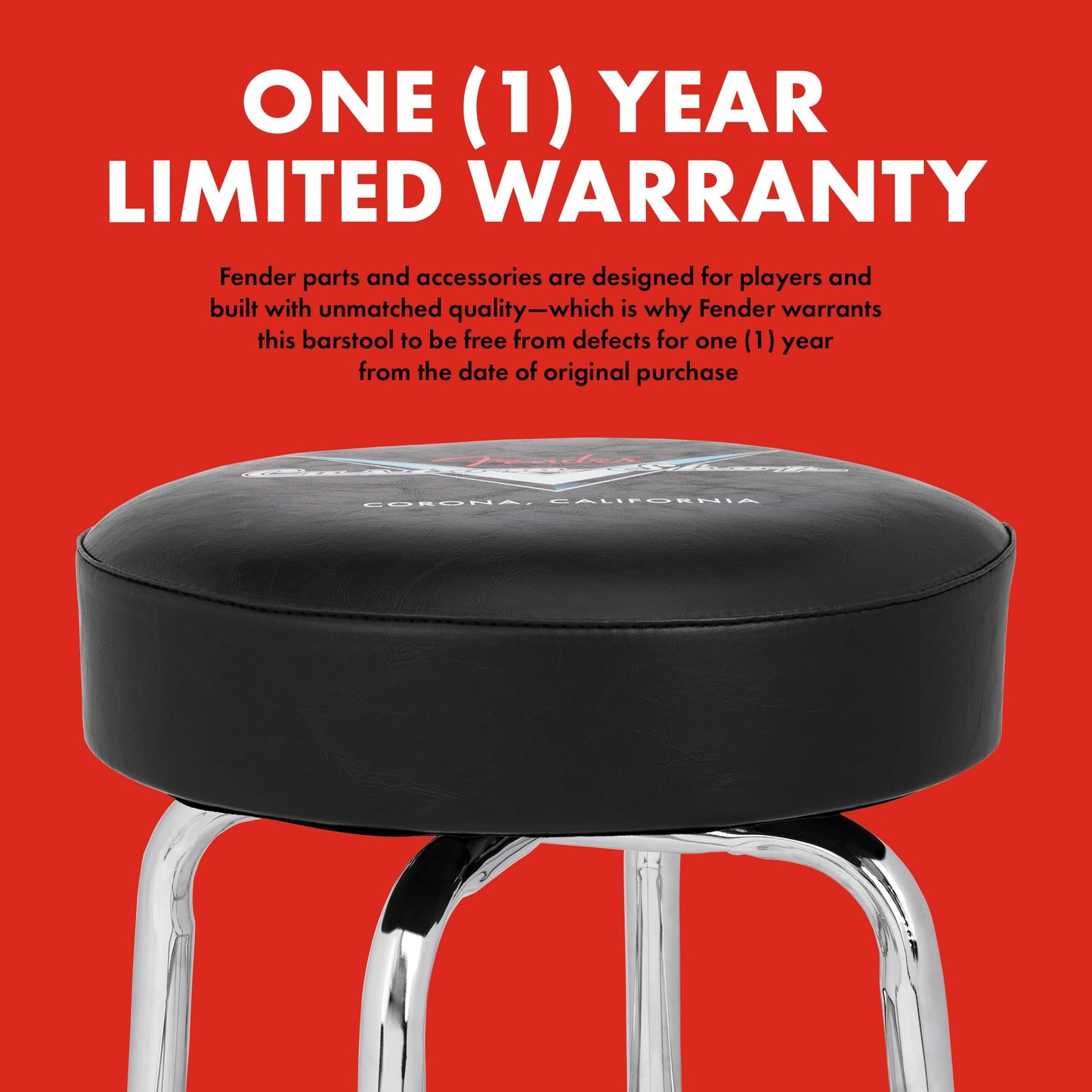 Fender Custom Shop Chevron Logo Barstool, Padded Swivel Seat, 24 In