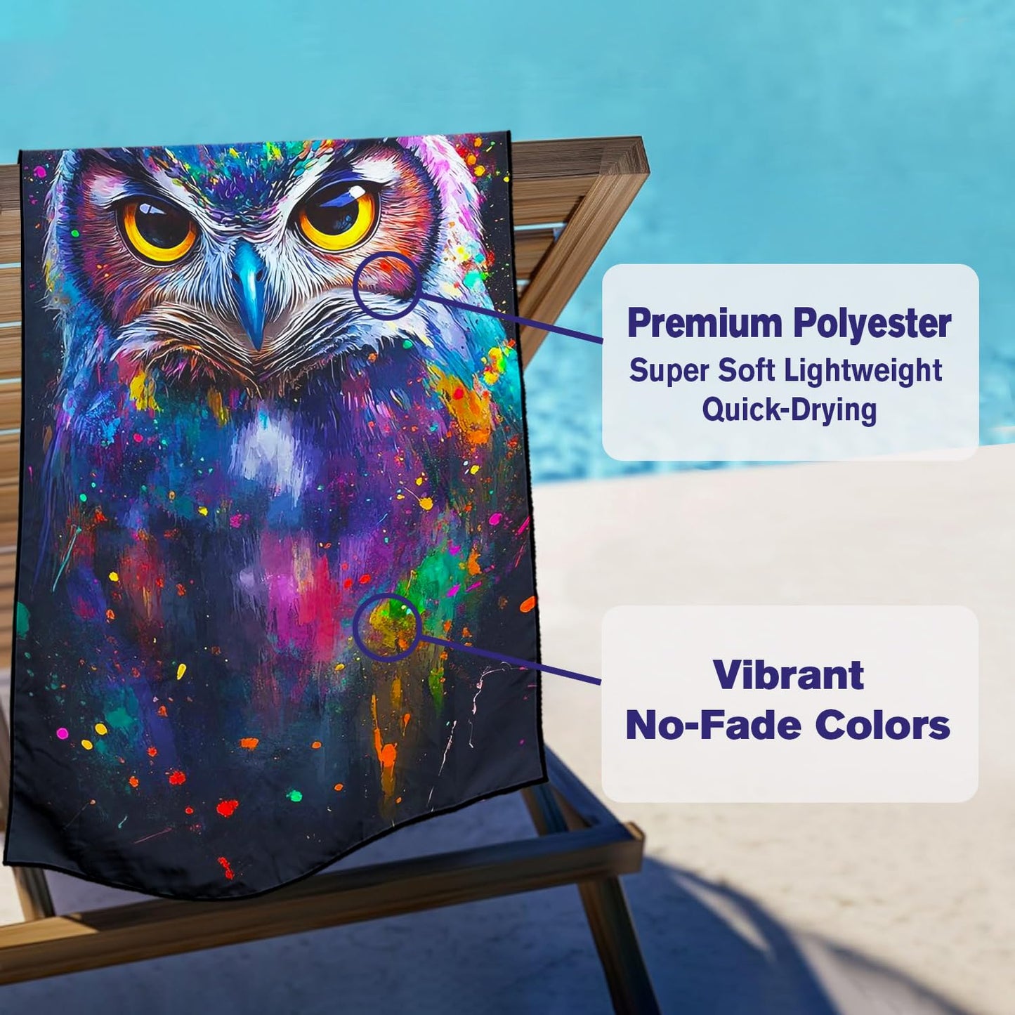 Violetpos Neon Owl Dragon Beach Towel, Extra Large 180x90 cm 250GSM Microfibre, Sand Free Quick Dry