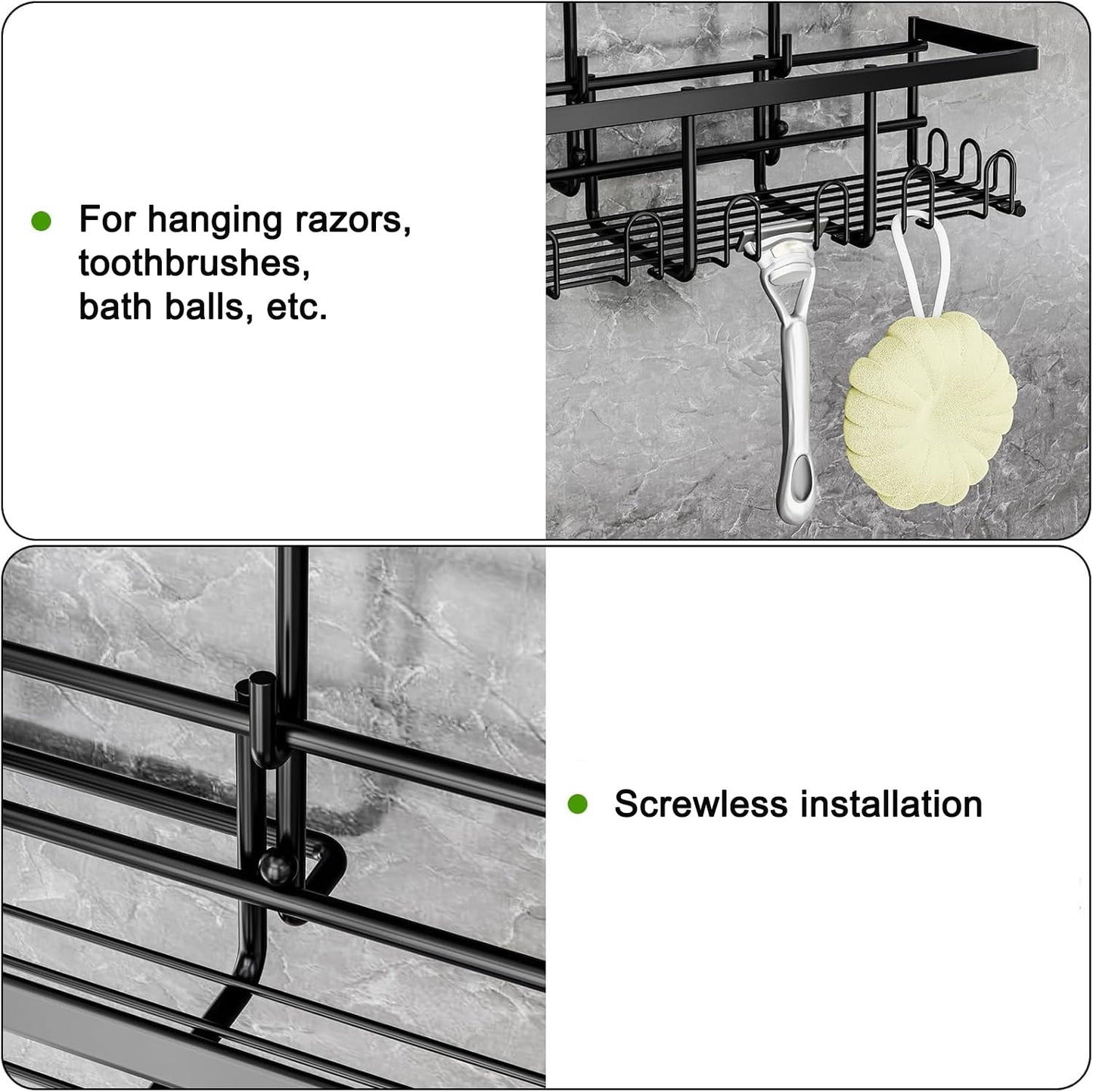RUIHANDA 2-Tier Shower Caddy Hanging, Shower Caddy No Drilling, Black