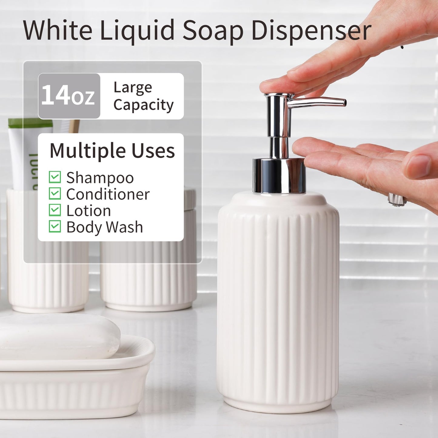 Bathroom Accessories Set 5PCS, Ceramic White Bathroom Accessory Set, Classic Design Bathroom Accessories Sets Complete