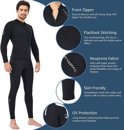 EUPTE 2mm Wetsuits Women/Men Long Sleeve Jacket UPF50+ UV Protection Diving Skin Suit Top for Scuba Diving Snorkeling Surfing Swimming (men, L)