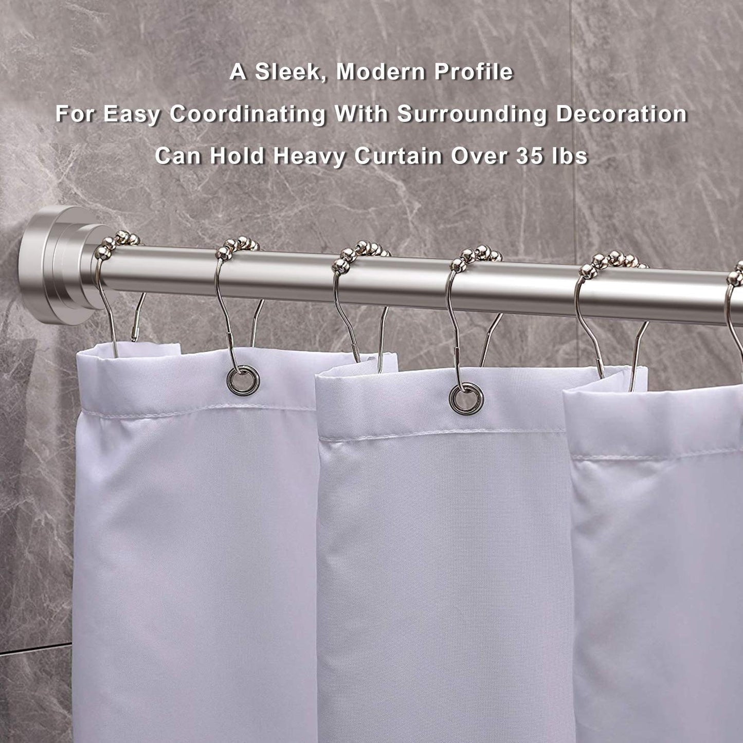 Shower Curtain Rod extendable(120-290cm), Non-Slip, Never Rust, Tension Curtain Rod, No Drilling,304 Stainless Steel