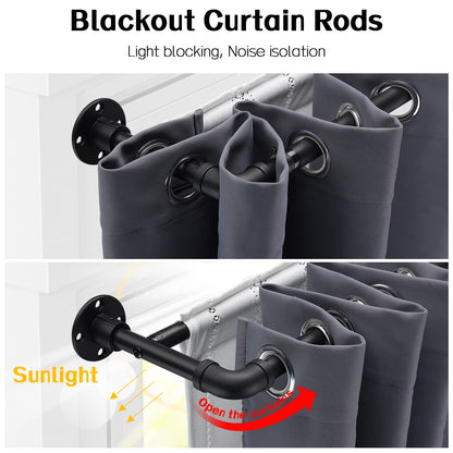 Harrms Industrial Double Curtain Pole, Curtain Poles for Eyelet Curtains, Matt Black, 74-236cm, Extendable Metal Curtain Rod Blackout Room Darkening