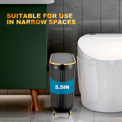 SULIFEEL Bathroom Trash Can with Lid, 3.2 Gallon/12L Black
