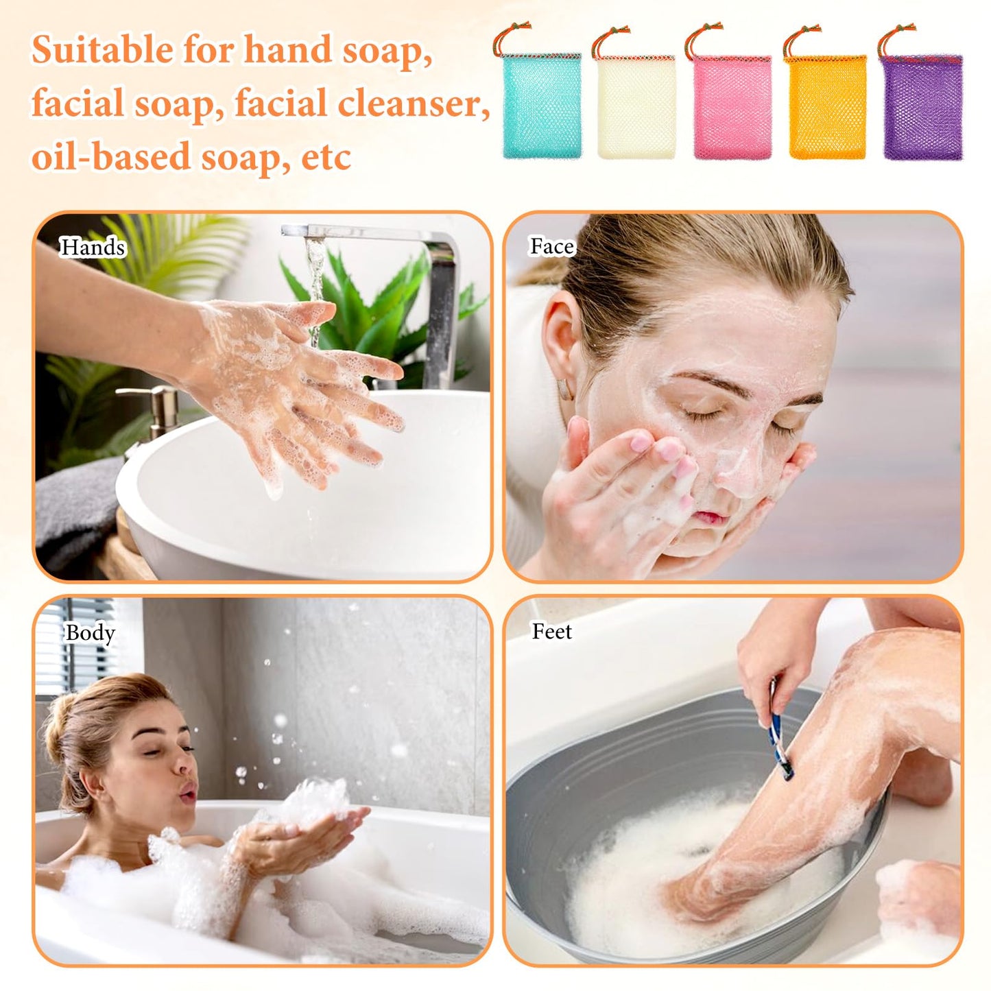 Matwsec 5 Pack Soap Net Bag for Bar Soap, Exfoliating Mesh Shower Foaming Bag with Drawstring, Reusable Soap Savers for Soap Bar