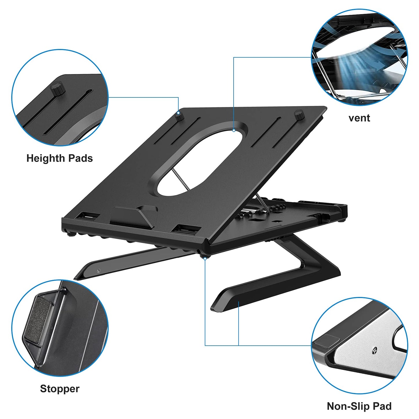 Urlixin Laptop Stand 9 Adjustable Height - Laptop Riser with Foldable Legs & Cell Phone Holders for Desk