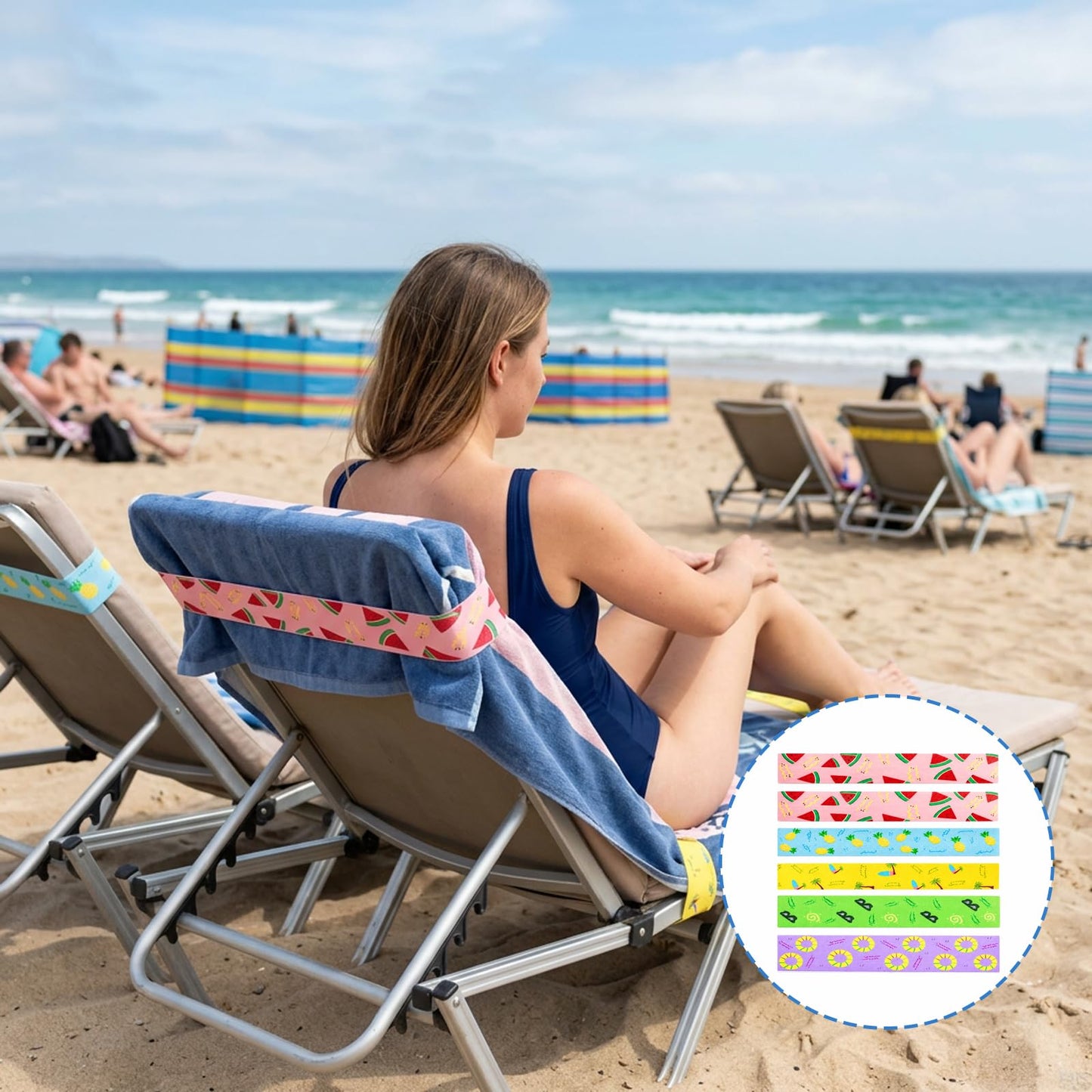 WORUIB Towel Bands for Sun Loungers, Beach Towel Bands for Sun Loungers, Secure Towels on Windy Beach Chairs, Organise Swimwear During Pool Visits