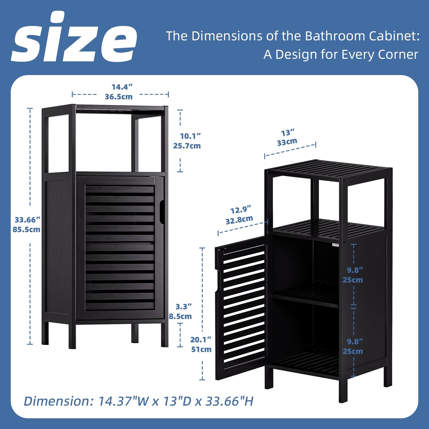 HITNET Bamboo Floor Cabinet, Small Bathroom Cabinet Floor Standing, 4 Tier Narrow Side Storage Cabinet, Space Saving Kitchen Cupboard with Single