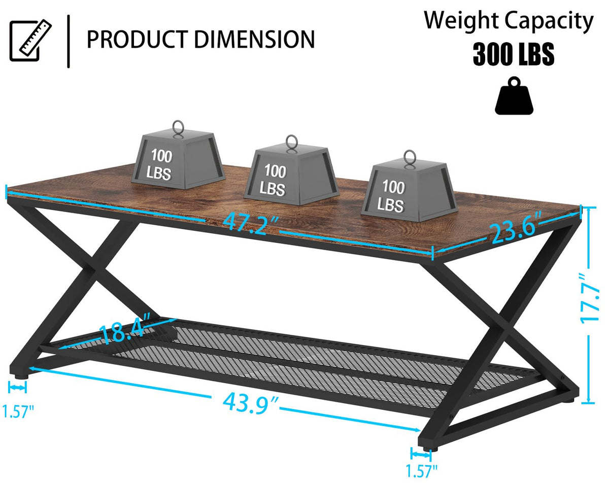 LVB Coffee Table for Living Room Coffee Tables Storage 120cm Rustic Brown