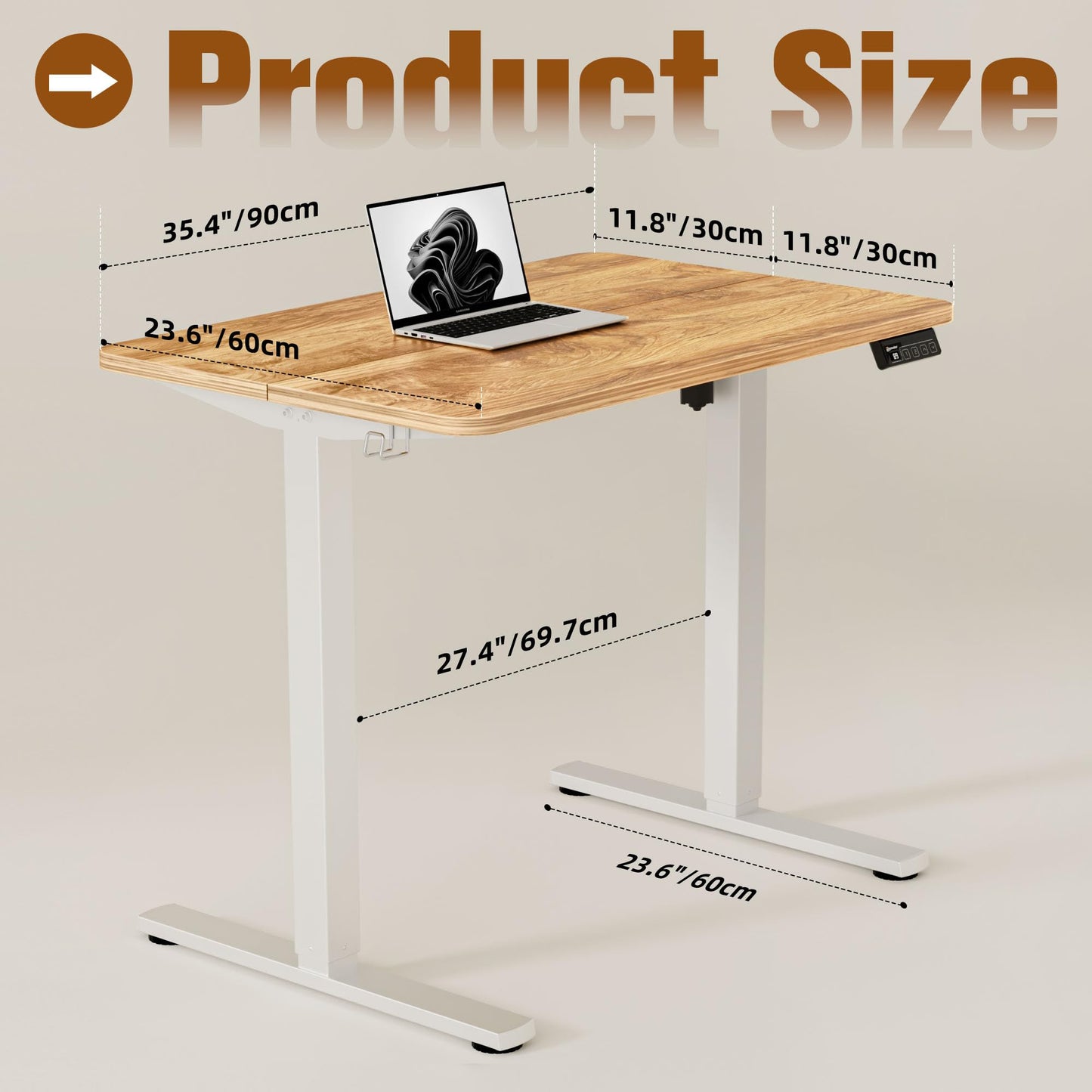ERGOMAKER Electric Standing Desk 90x60cm, 2 Memory Heights, Light Brown