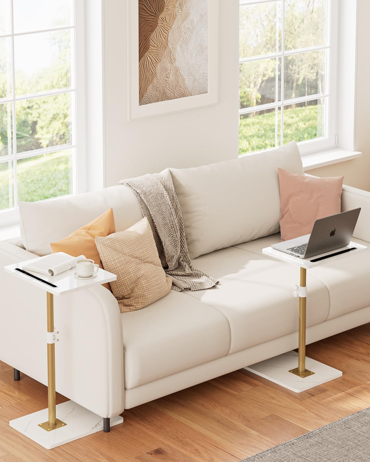 Apetaccat Side Table, C-Shaped Adjustable Sofa Table, 360°Swivel Coffee Tables,40x30x45-83 cm,Small End Tables Bedside for Living Room