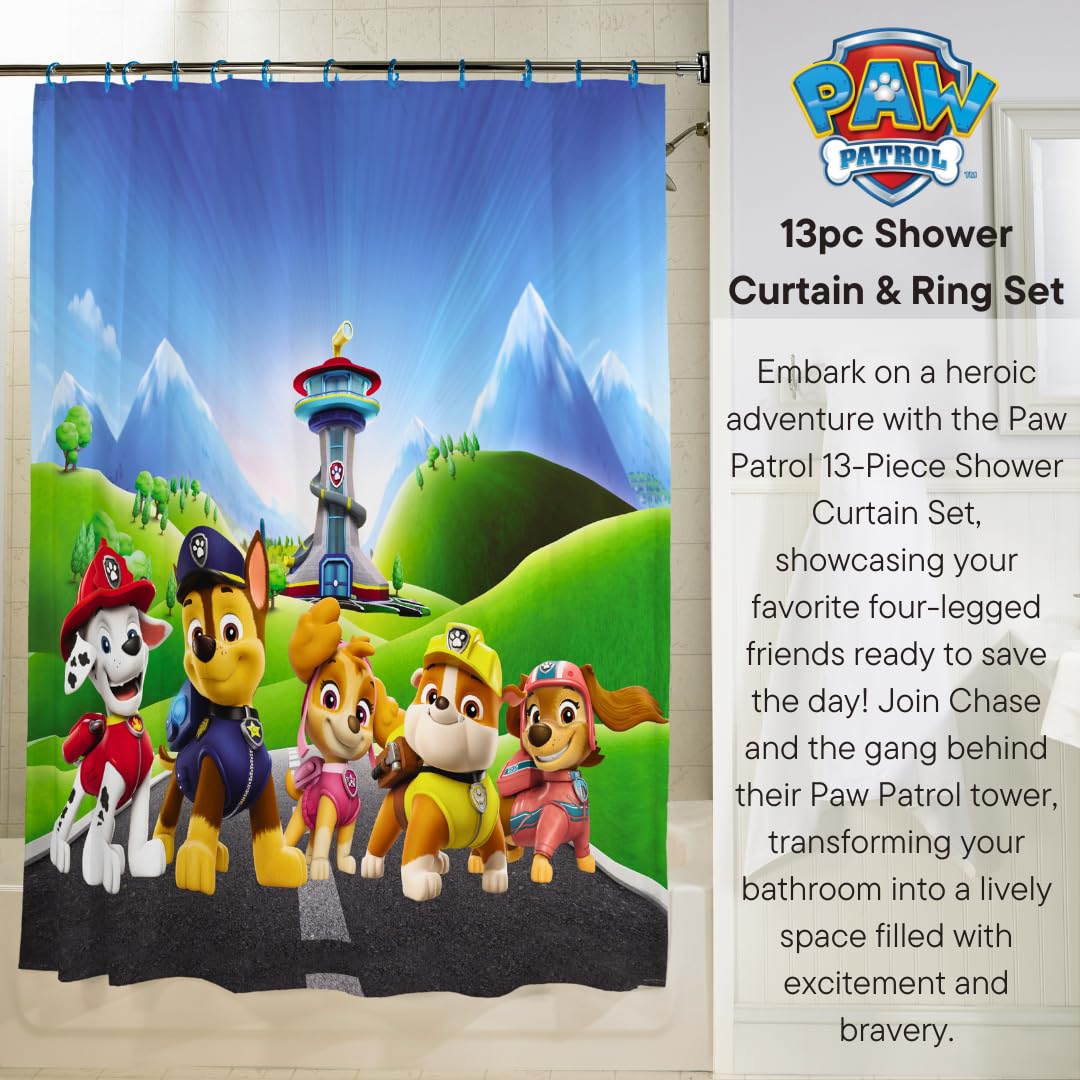 Franco Nickelodeon Paw Patrol 13 Piece Shower Curtain and Ring Set, (100% Officially Licensed Product)
