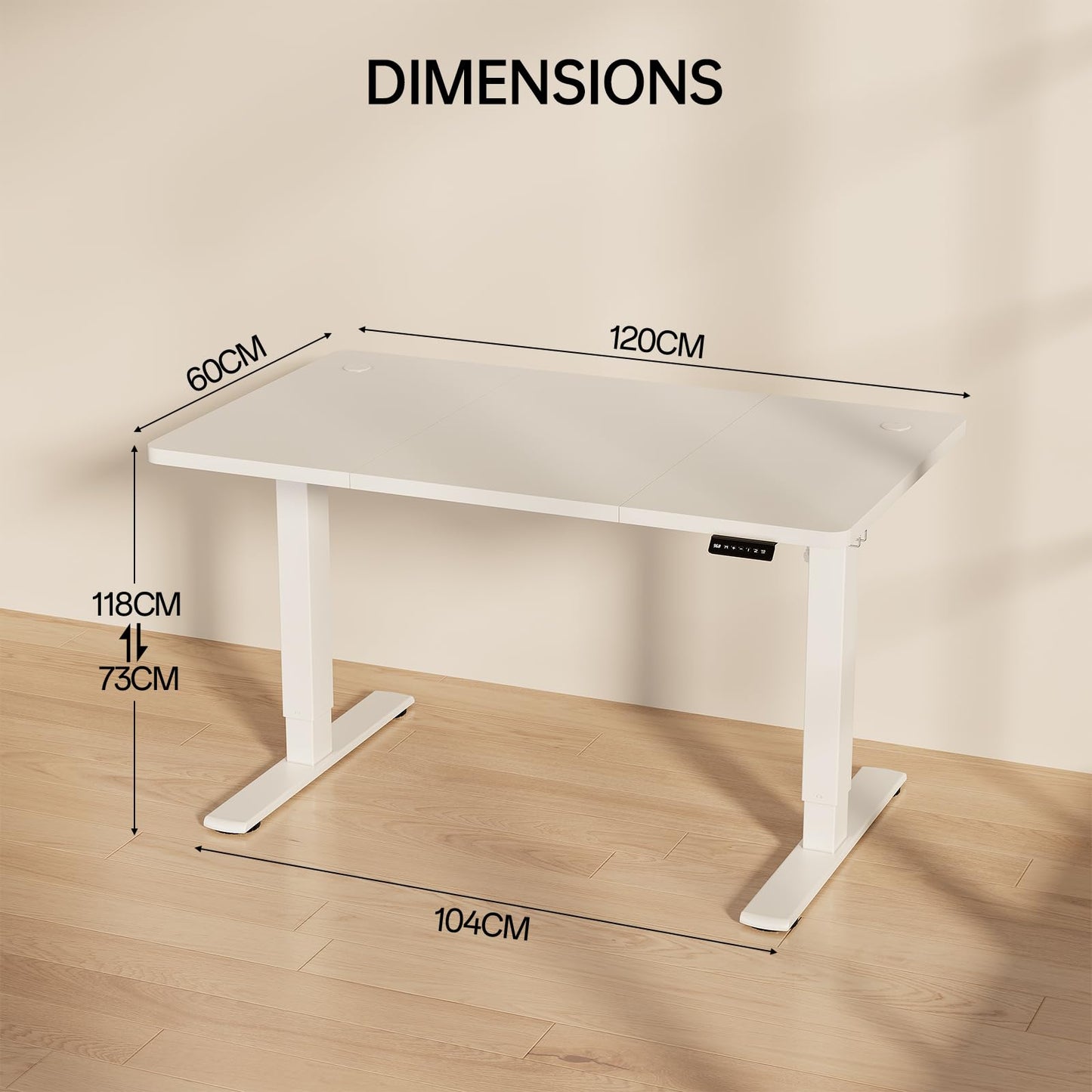 Homall Electric Height Adjustable Desk, Adjustable Height Office Desk with USB Ports, 120x60cm, Home Office with Splice Board, White
