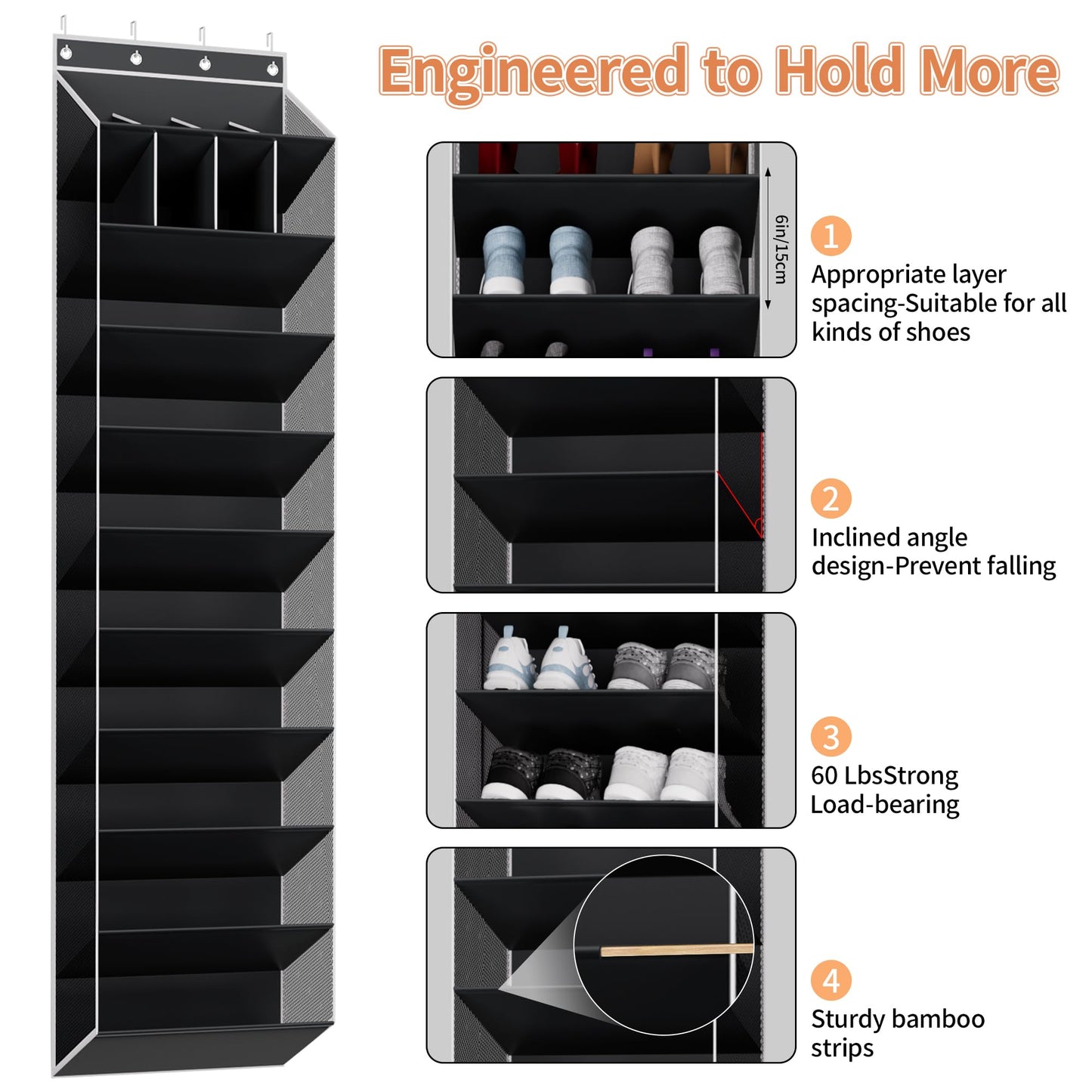 KYEVIS 10 Tier Over Door Shoe Storage Organiser with Deep Pockets, Large Capacity Hanging Storage Rack for Sneakers, Boots