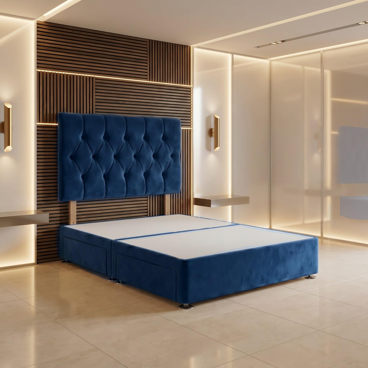 Bed Centre Ziggy Plush Small Single Divan Base 30" Headboard, Navy, 0 Draw
