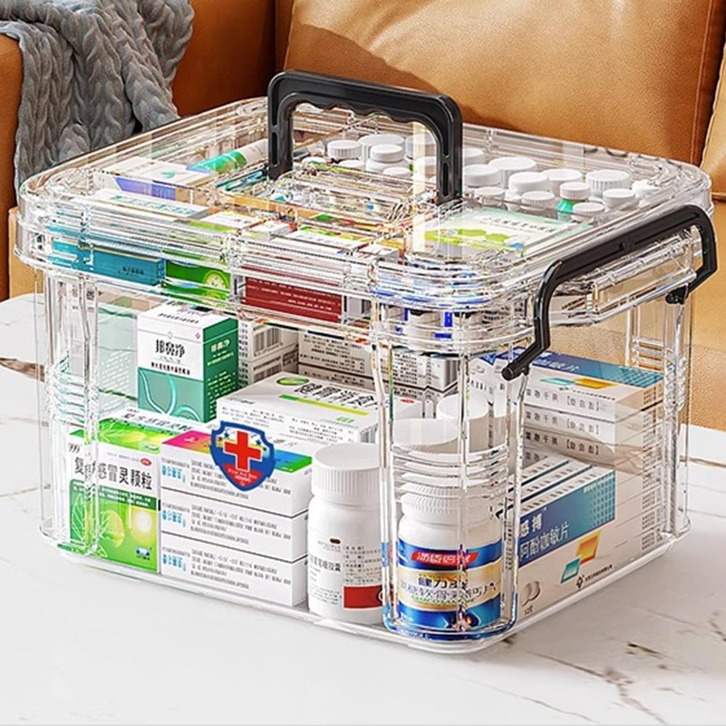 Sightday Medicine Storage Box,Household Medicine Storage Box Organiser,Double Layers First Aid Box,Multi Grid Portable with Lid Medication Cabinet