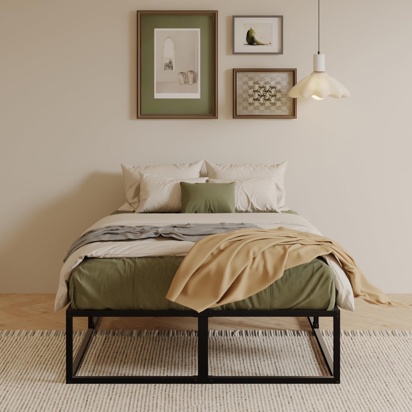 EMODA Double Bed Frame 36cm High with Steel Slats Support, Black