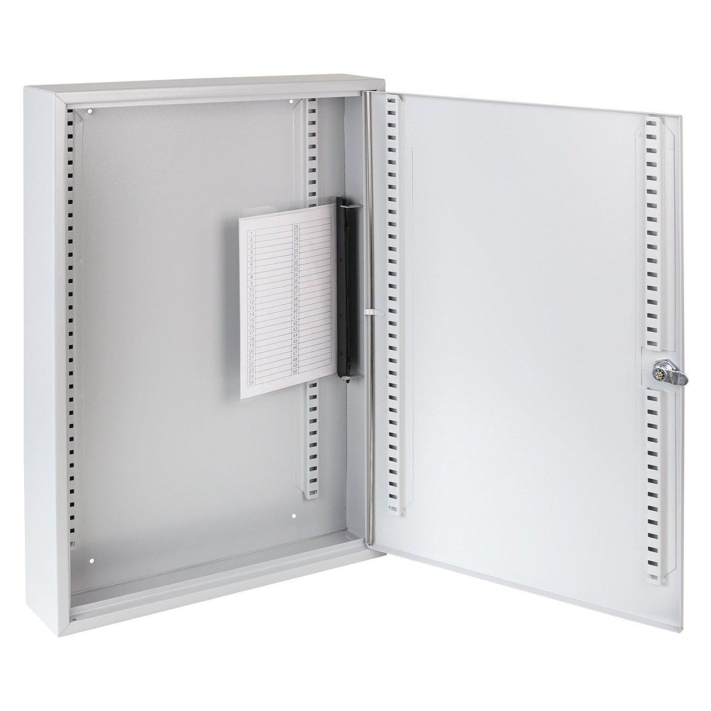 HMF Large Steel Key Cabinet, Lockable Key Safe for Office, Administration or Fleet Management | 100 Key Hooks | 55 x 38 x 8 cm | Light Grey
