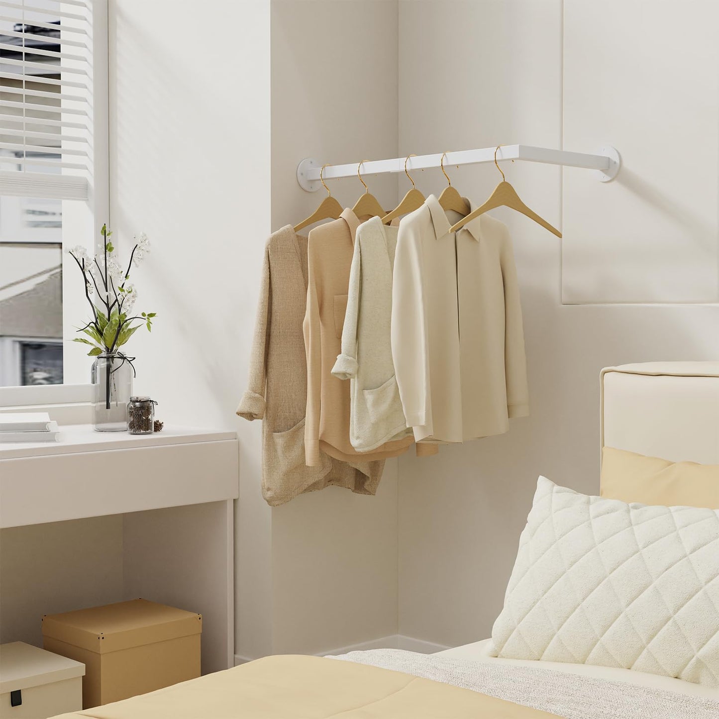 Yawinhe Wall Mounted Clothes Rail,60cm Clothing Rack,White,1 Pack