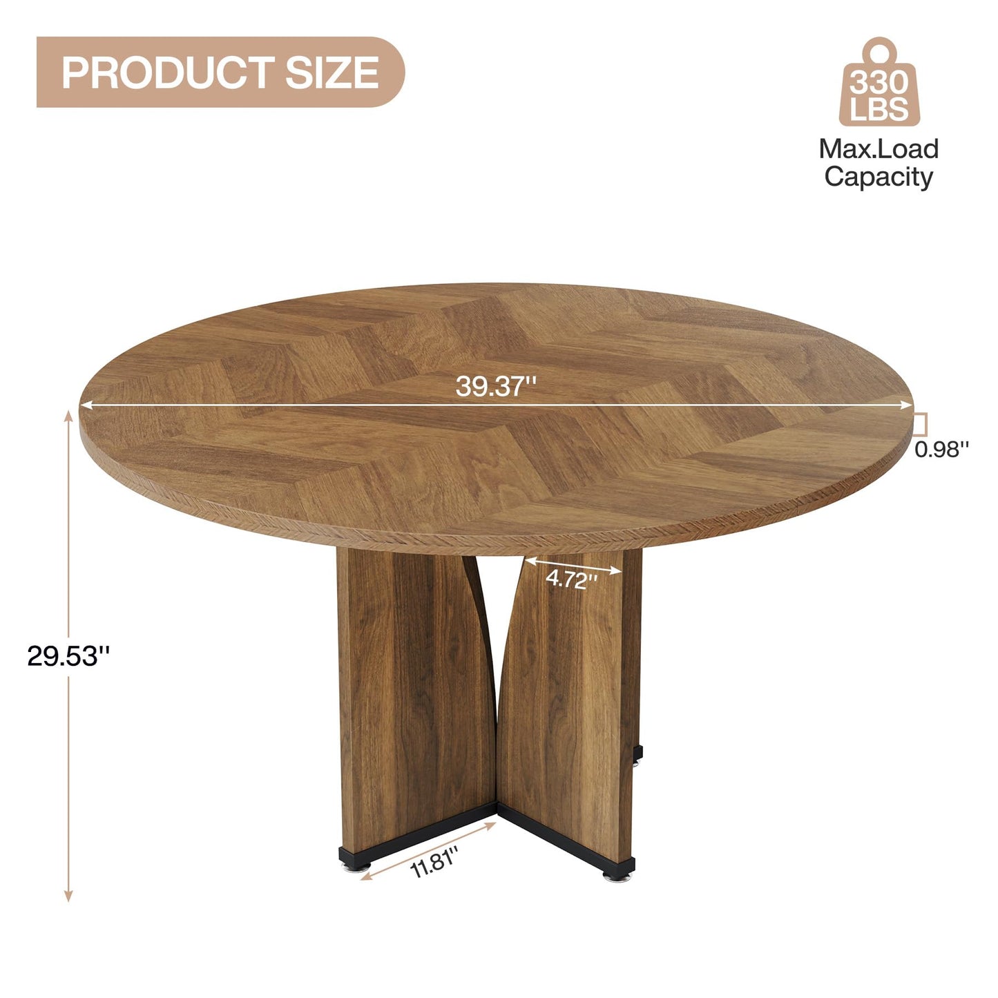 Tribesigns 39-Inch Small Round Dining Table for 4, Rustic Brown Farmhouse Kitchen Table with X-Shaped Stable Pedestal, Round Dining for Living Room