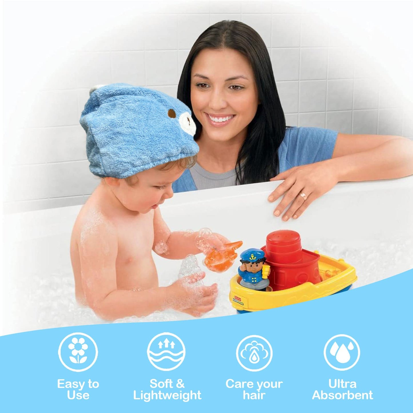 TSHAOUN 2 Pieces Bath Caps, Absorbent Hair Drying Wrap Towel, Cute Bear Embroidery Coral Velvet Wet Kids Hair Dry Turban Wrap Quick Dry Head Towel