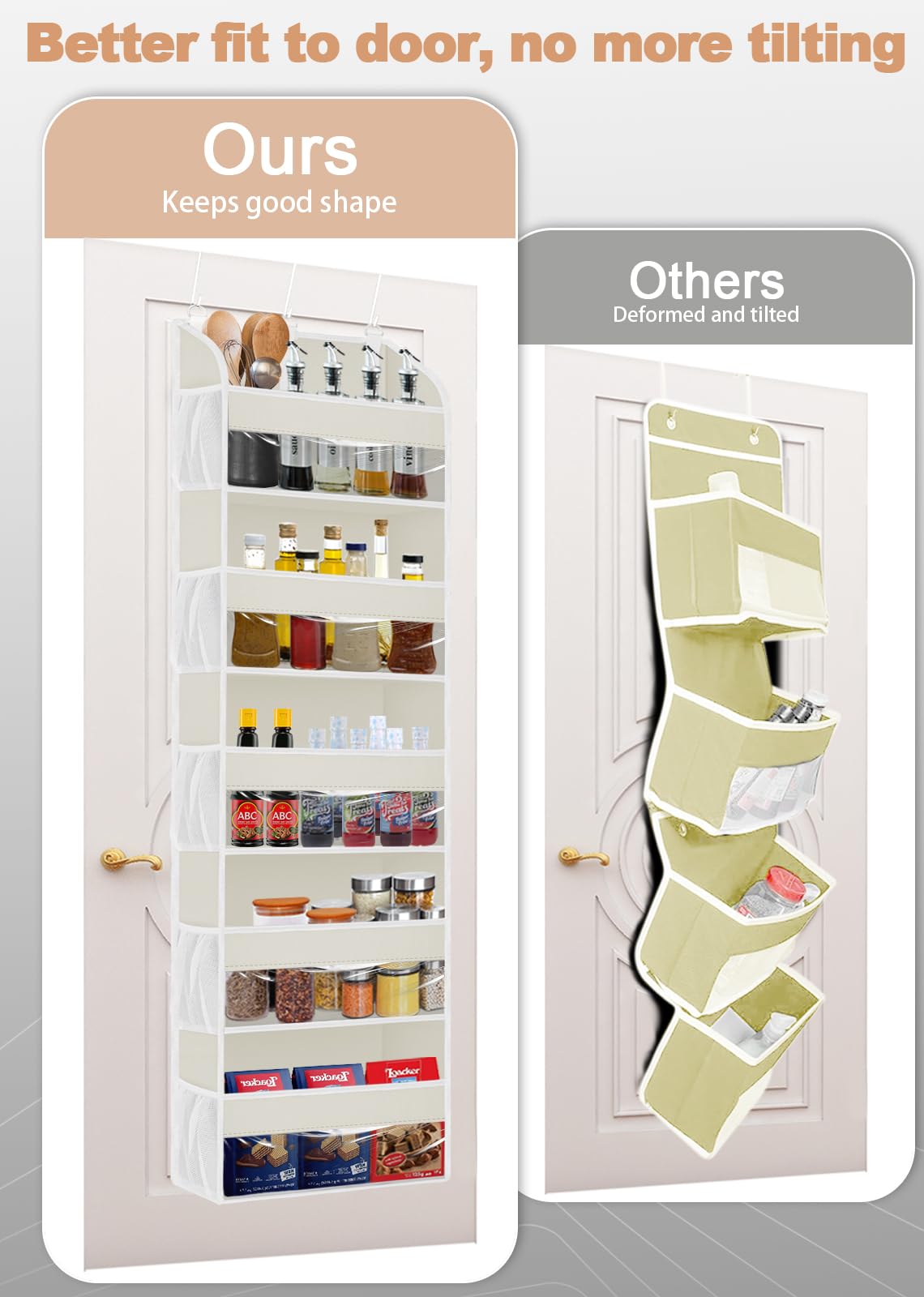 TAHAVICE Baby Over Door Storage with 5 Pockets, 2 Pack - Back of Door Storage for Bedroom, Bathroom, Nursery, Baby Essentials for Newborn (Beige)