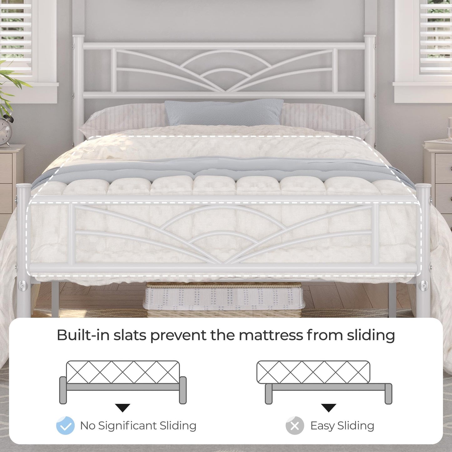 Yaheetech 3ft Single Metal Bed Frame with Cloud-inspired Design, White