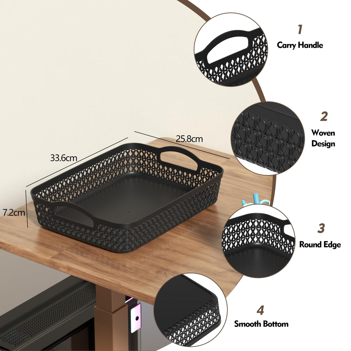 Afromy 6-Pack Plastic Shallow Storage Basket Tray, Shallow Kitchen Storage Tray for Shelves, Black