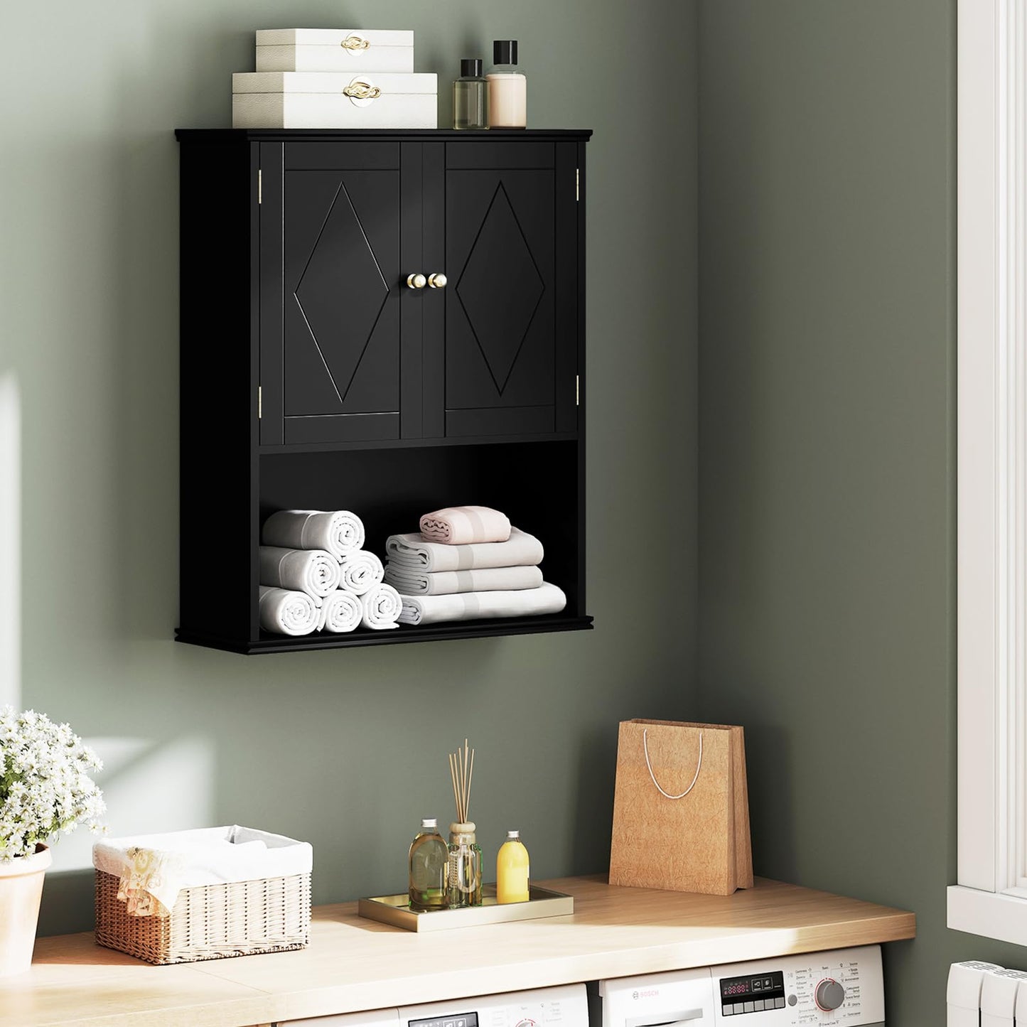 RELAX4LIFE Bathroom Cabinet Wall Mounted, Modern Bathroom Wall Cabinet with 2 Doors and Adjustable Shelves