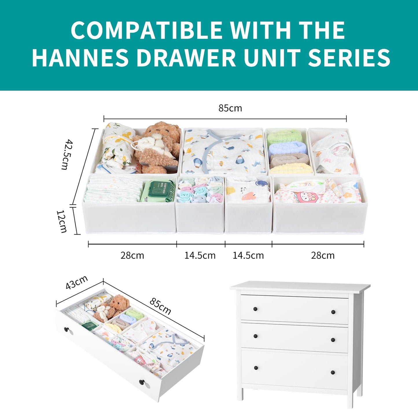 ORLISA Drawer Organizer Clothes-Dresser Organizer for Nursery-Compatible Baby Clothes Organizer and Storage & General Nursery Organization or Dresser