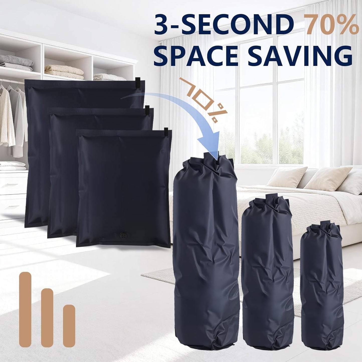 6 Packs Portable Travel and Home Storage Bags（Black-3S-3M）