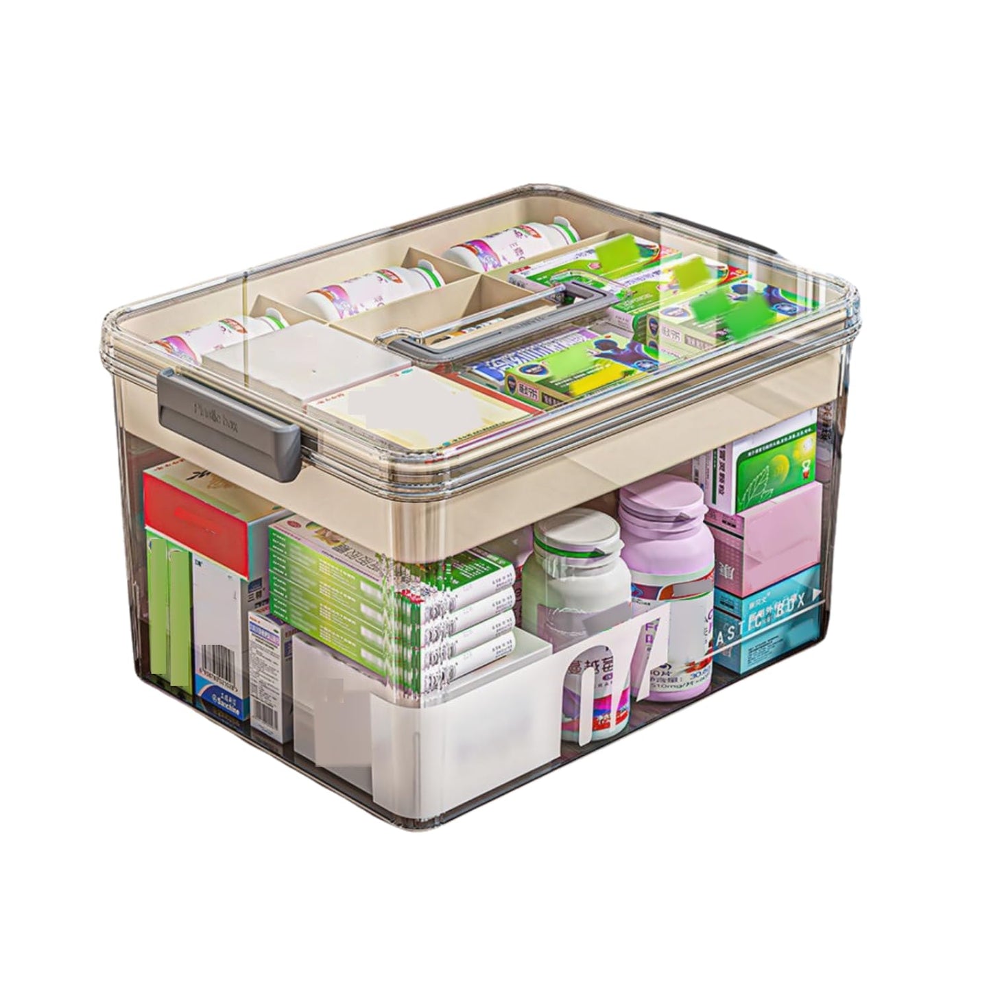 BAONUO Medicine Box, Medicine Storage Box,medicine storage Organiser With Handle, Portable 2 Layer Medicine Box First Aid Box with Lid