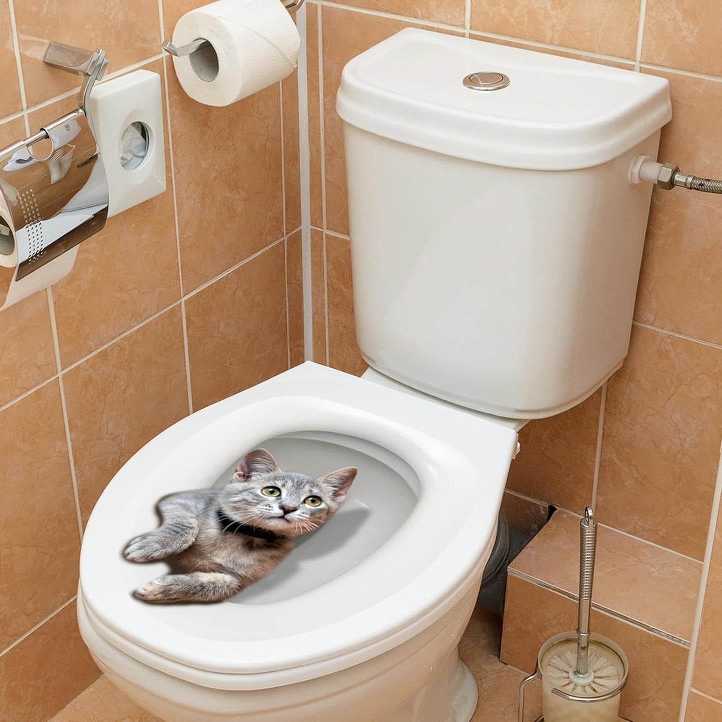Cute Cat Toilet Seat Lid Sticker Cartoon Waterproof Self-Adhesive Removable Toilet Lid Decal Bathroom Decoration Toilet Lid and Tank Covers (30cm)