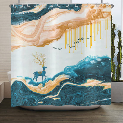 ASDCXZ Shower Curtain Marble 180x180 cm, Modern Abstract Orange Cyan Deer Marble Optic Texture Washable Fabric Shower Curtains Polyester Textile
