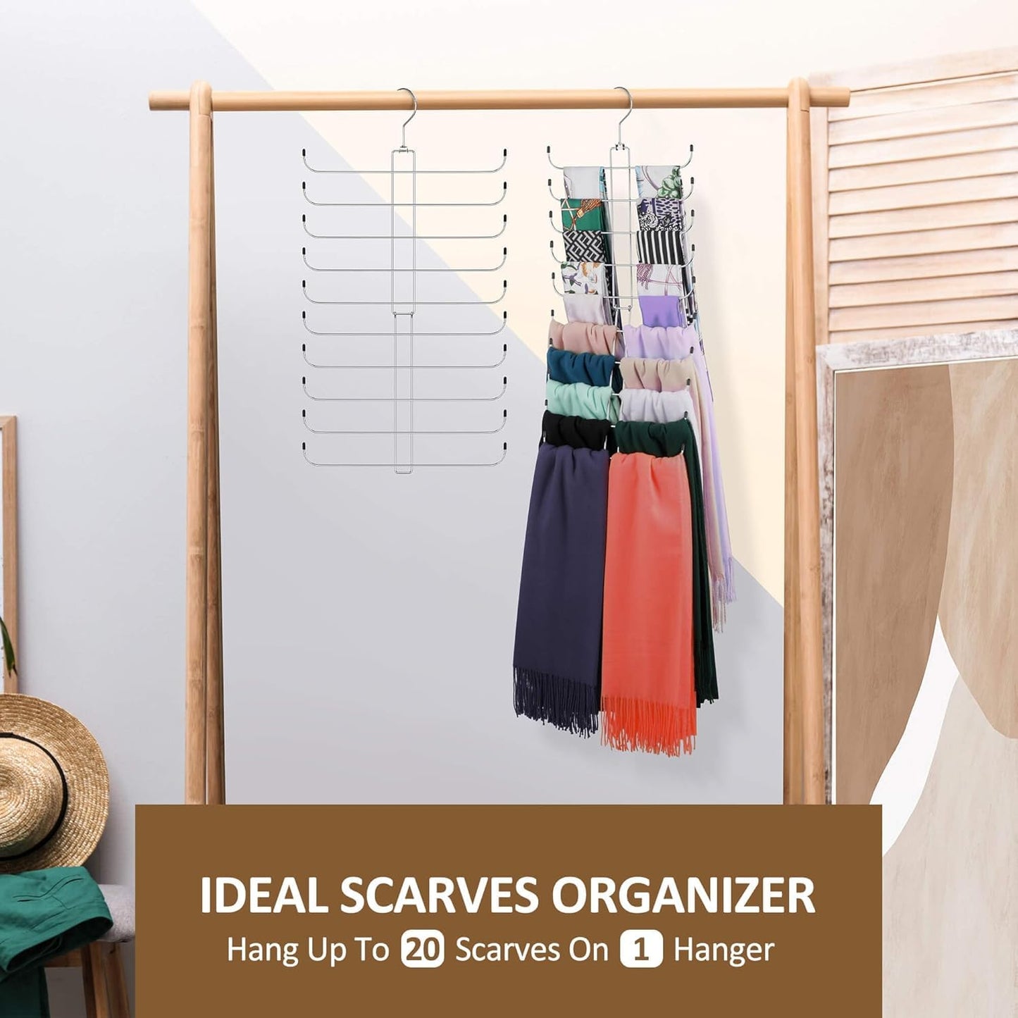 Scarf Organizer Scarf Hanger for Closet, Rotatable Sturdy Holder Holds 20 Scarves, Space Saving Closet Organizers and Storage, Silver (Silver, 1 pack)