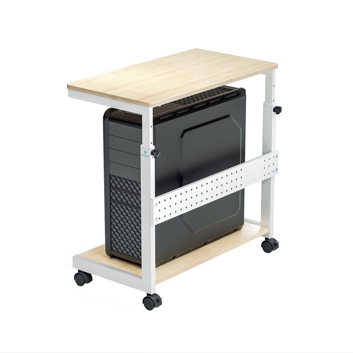 EUREKA ERGONOMIC PC Stand Adjustable Computer Tower with Large Mouse Mat, PC Tower Stand for Pinter, pc Trolley on Lockable Castor Wheels Sturdy