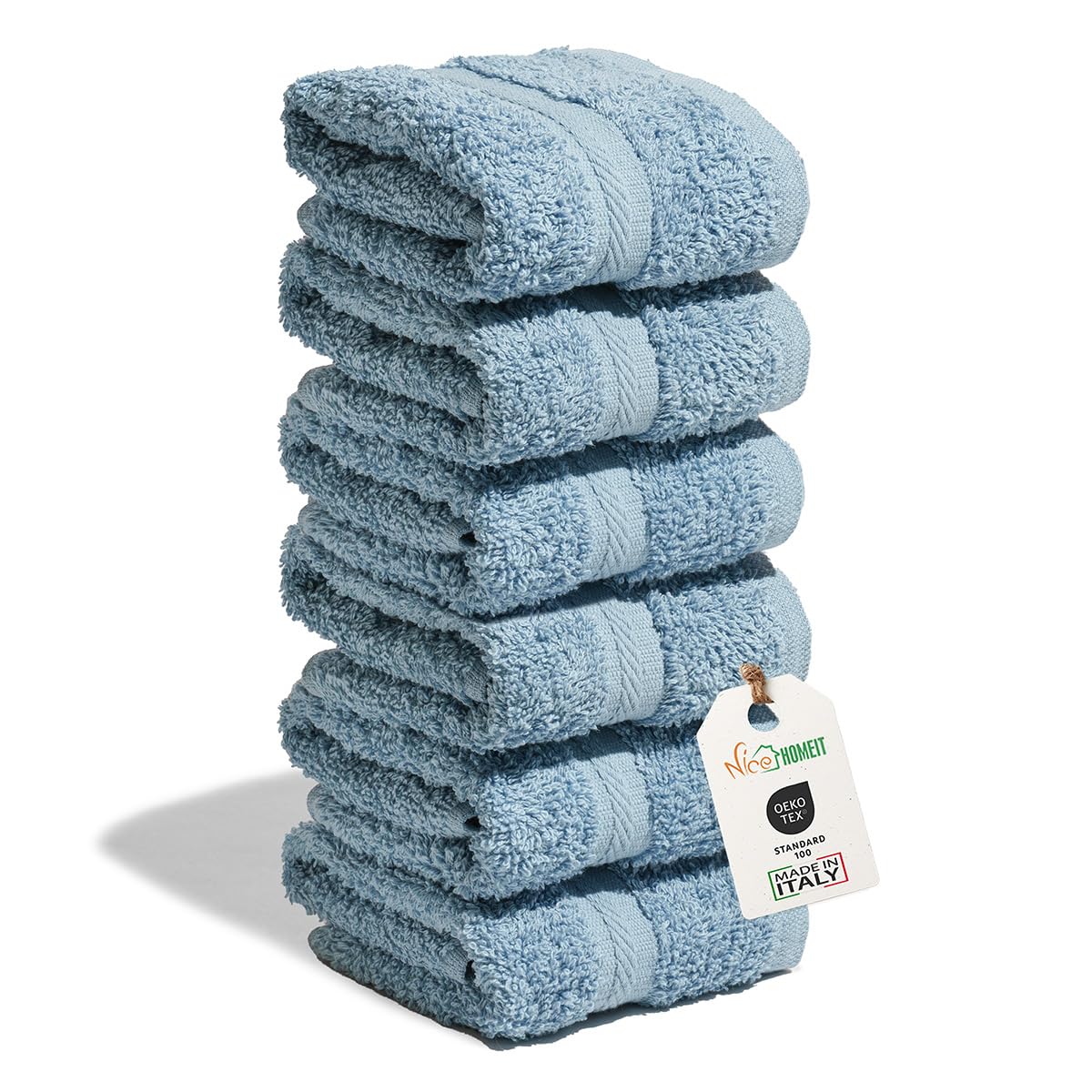 nice homeit - Set of 6 Washcloths 30 x 30 cm - Mini Face and Guest Towels 100% Cotton Ring - Soft, Absorbent, Washable - For Bathroom, Kitchen