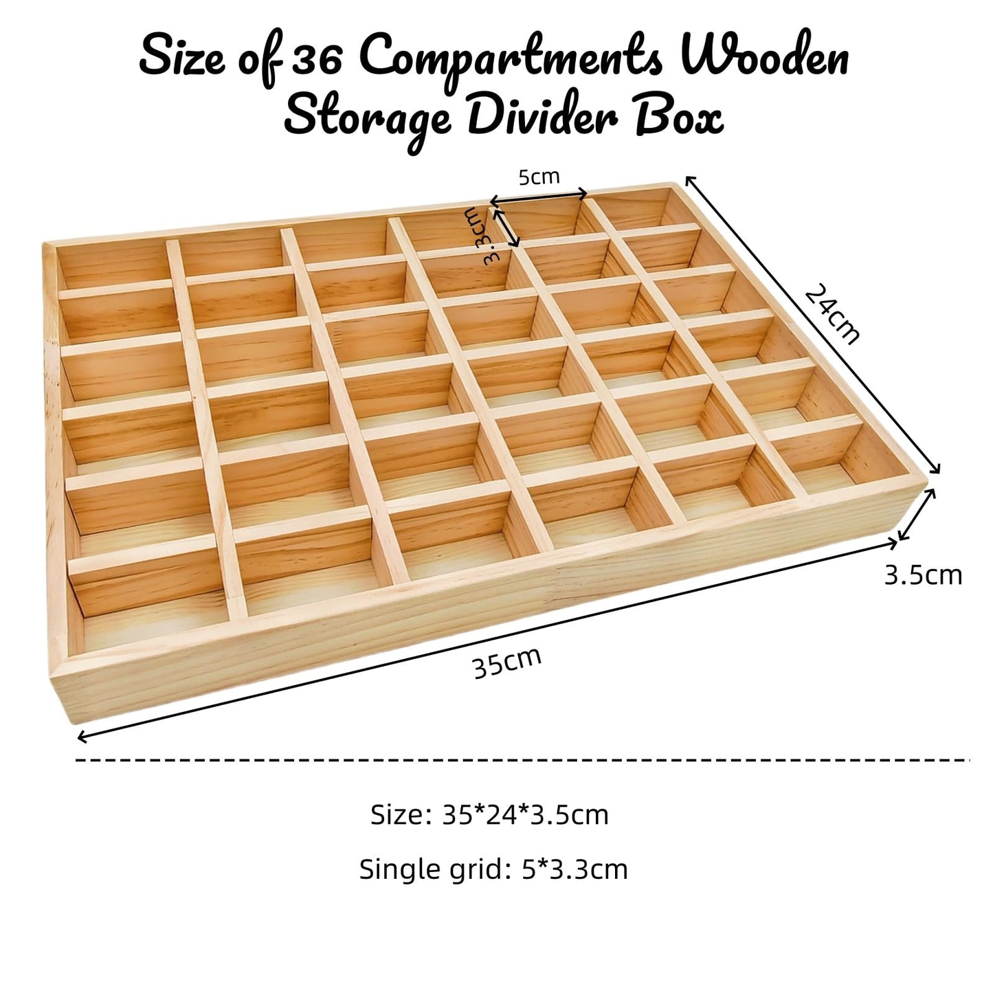 Anktily Unfinished Wooden Storage Divider Box, Showcase Display Box with 36 Compartments, Socks Organizer, Underwear Storage Case